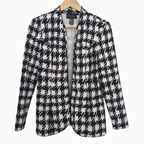 Frank Lyman Black White Houndstooth Open Front Sweater Blazer - Picture 6 of 13